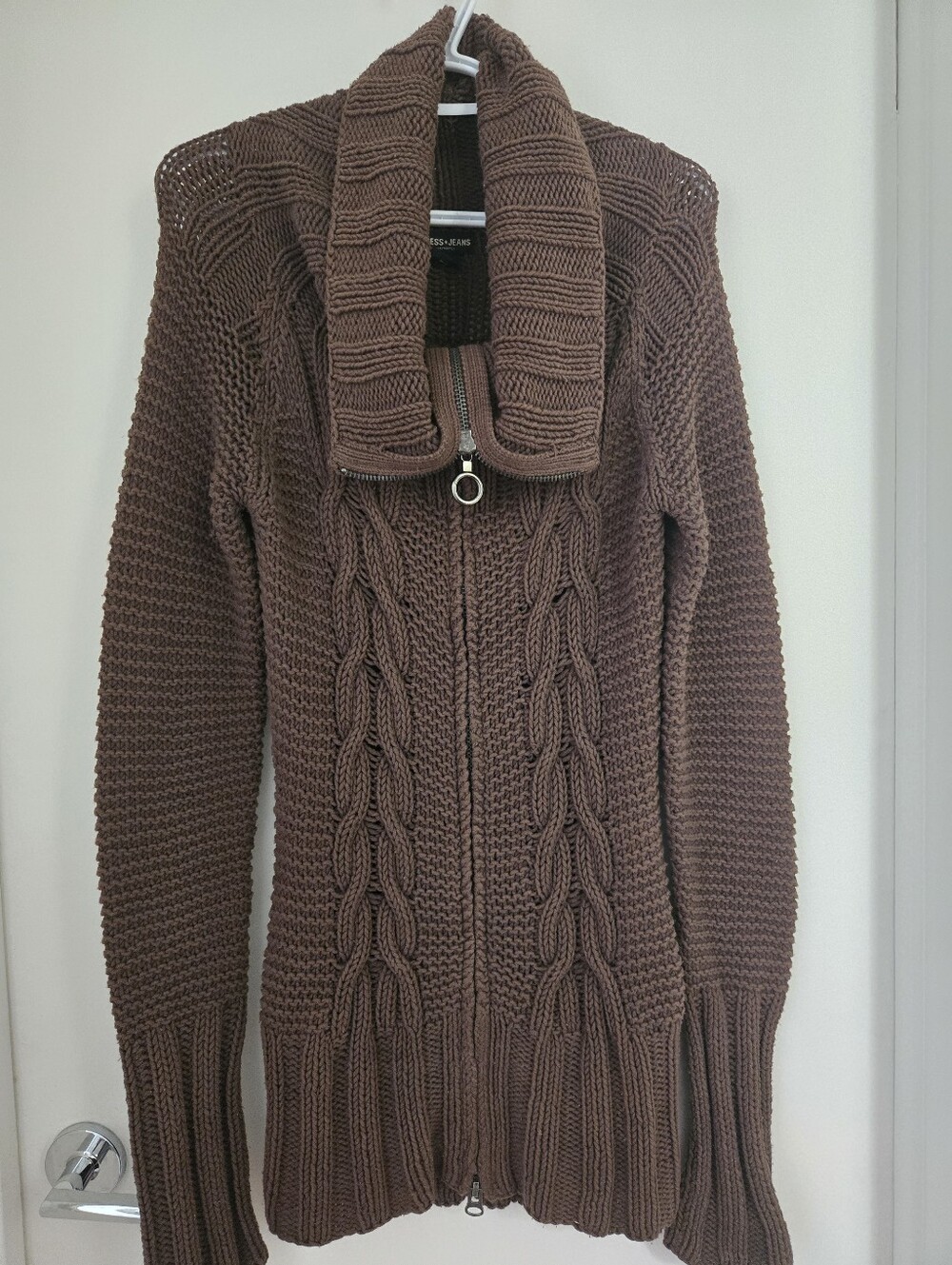 Ladies Guess Cable Knit Zip-Up Cardigan - M